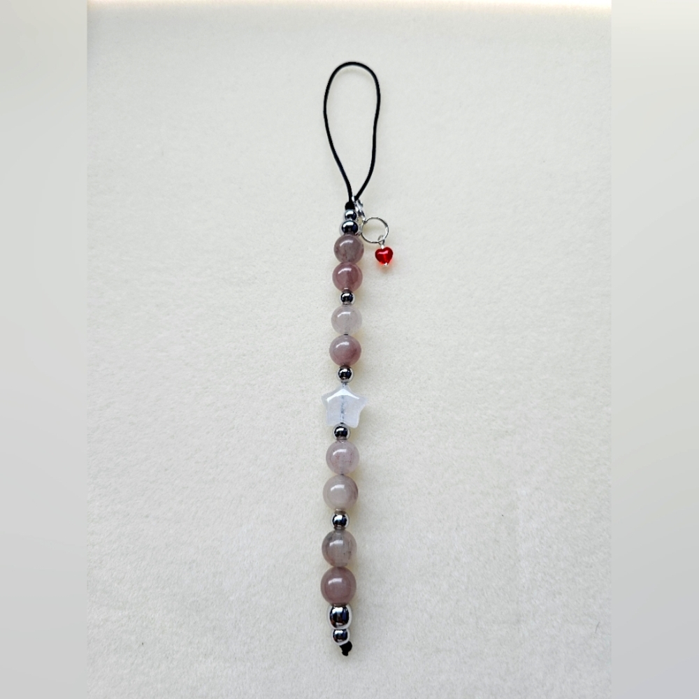 Bohemian Trinkets Stoney Star Bag Charm Strawberry And Quartz
